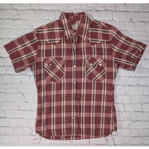 The Flat Head CW-42H Western Shirt Mens 38 Cotton Red Plaid Pearl Snap Japan